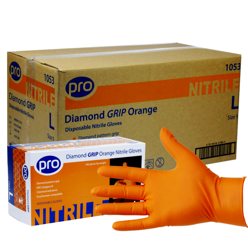 PRO Diamond Grip Orange Disposable Nitrile | Case of 1000